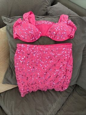 SHEIN Hot Pink Sequin Mini Dress Two-Piece